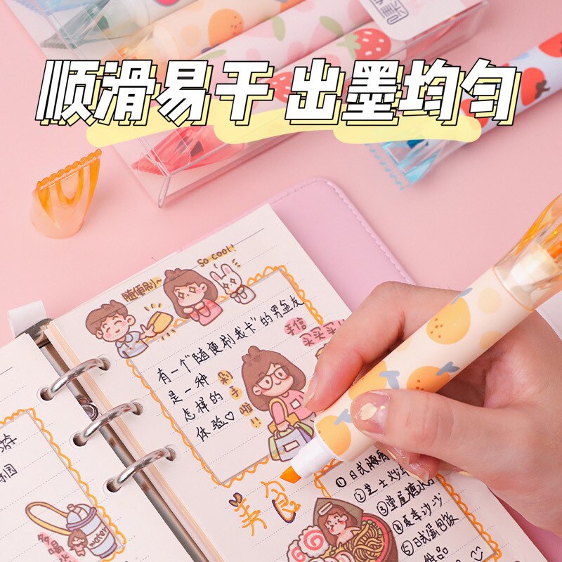 MINKYS New 6pcs/lot Kawaii Fruit Aroma Double Headed Highlighter Pen DIY Graffiti Art Drawing Marker Fluorescent Pen Stationery