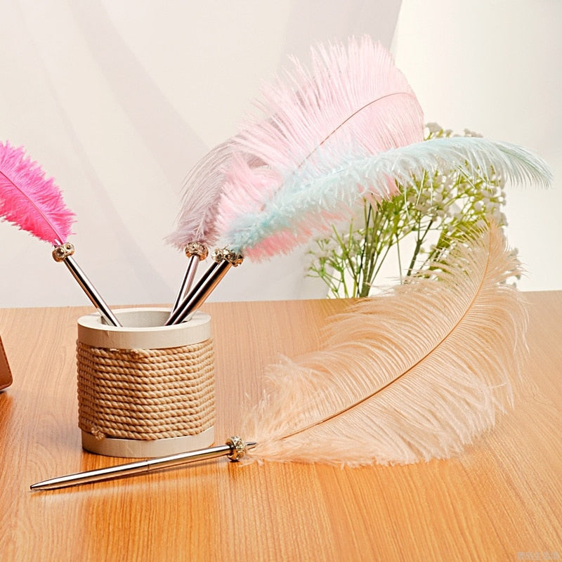 1PCS Feather Ballpoint Pen Ostrich Plush Cute 6 Color Office Signature Metal Pens Romantic Stationery Gift Office Supplies