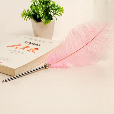 1PCS Feather Ballpoint Pen Ostrich Plush Cute 6 Color Office Signature Metal Pens Romantic Stationery Gift Office Supplies