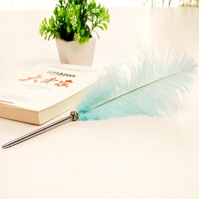 1PCS Feather Ballpoint Pen Ostrich Plush Cute 6 Color Office Signature Metal Pens Romantic Stationery Gift Office Supplies