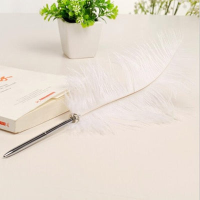 1PCS Feather Ballpoint Pen Ostrich Plush Cute 6 Color Office Signature Metal Pens Romantic Stationery Gift Office Supplies