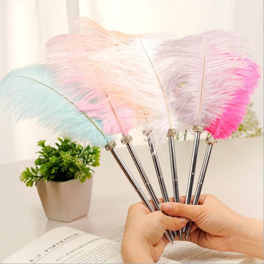 1PCS Feather Ballpoint Pen Ostrich Plush Cute 6 Color Office Signature Metal Pens Romantic Stationery Gift Office Supplies