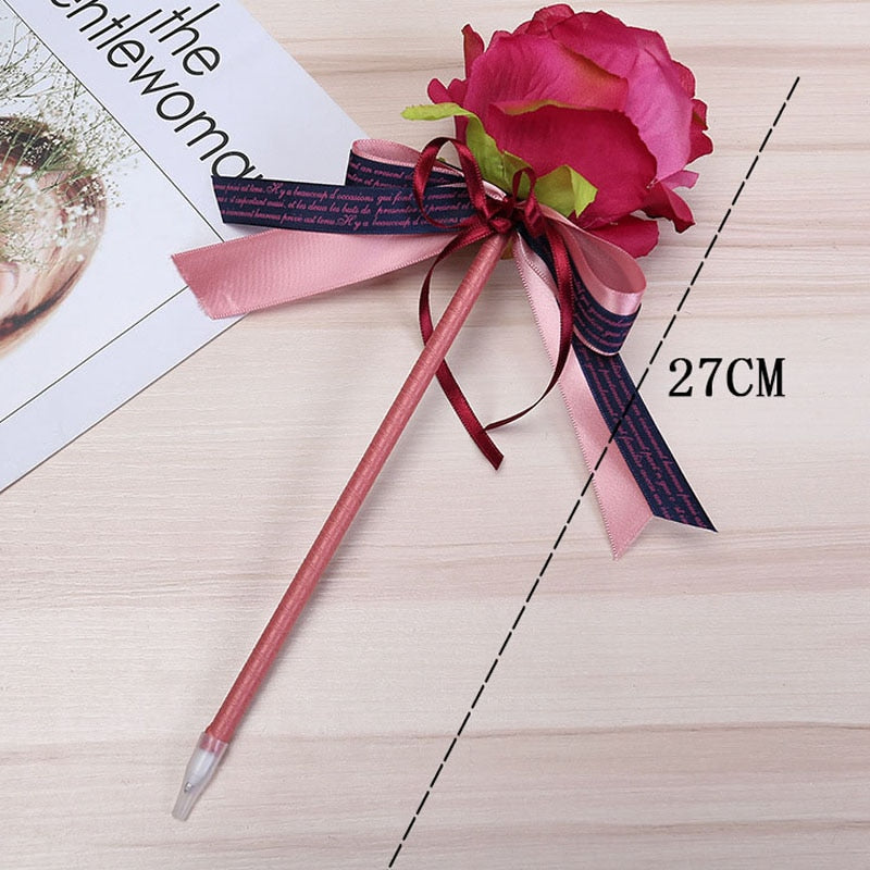 1PCS Creative Simulation Rose Flower Bow Ballpoint Pen Valentine's Day Ballpoint Pens Writing Pen Wedding Gift Pen Office Supply