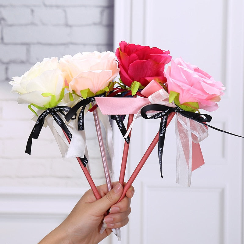 1PCS Creative Simulation Rose Flower Bow Ballpoint Pen Valentine's Day Ballpoint Pens Writing Pen Wedding Gift Pen Office Supply