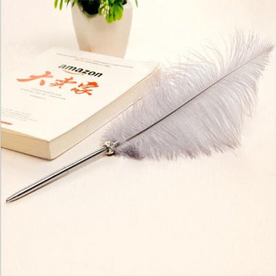 1PCS Feather Ballpoint Pen Ostrich Plush Cute 6 Color Office Signature Metal Pens Romantic Stationery Gift Office Supplies