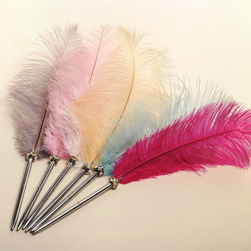 1PCS Feather Ballpoint Pen Ostrich Plush Cute 6 Color Office Signature Metal Pens Romantic Stationery Gift Office Supplies