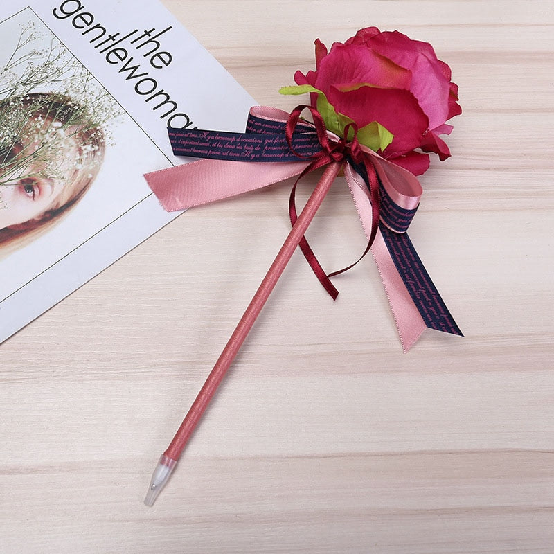 1PCS Creative Simulation Rose Flower Bow Ballpoint Pen Valentine's Day Ballpoint Pens Writing Pen Wedding Gift Pen Office Supply