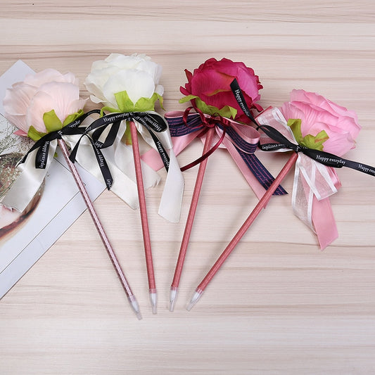 1PCS Creative Simulation Rose Flower Bow Ballpoint Pen Valentine's Day Ballpoint Pens Writing Pen Wedding Gift Pen Office Supply