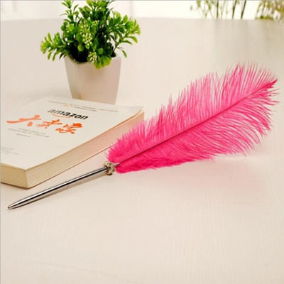 1PCS Feather Ballpoint Pen Ostrich Plush Cute 6 Color Office Signature Metal Pens Romantic Stationery Gift Office Supplies