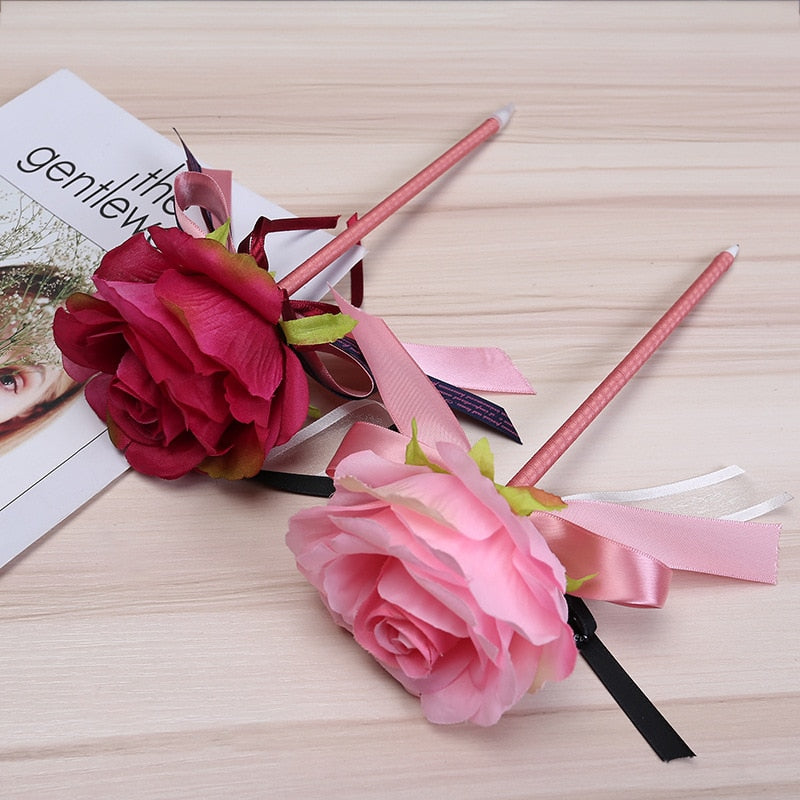 1PCS Creative Simulation Rose Flower Bow Ballpoint Pen Valentine's Day Ballpoint Pens Writing Pen Wedding Gift Pen Office Supply