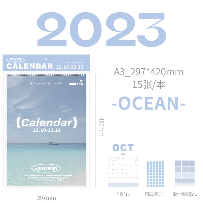 Clear 2023 A3 A4 wall calendar