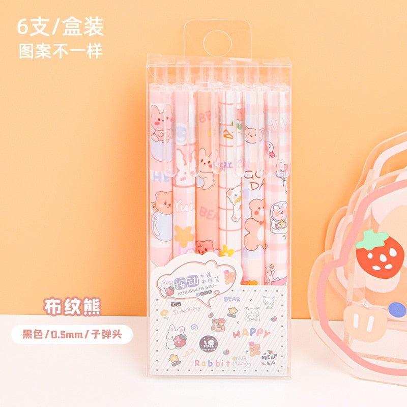 6Pc/Lot Kawaii Gel Pen Set Cute Pens 0.5mm Black Ink Cartoon School Student Stationery Supplies wholesale