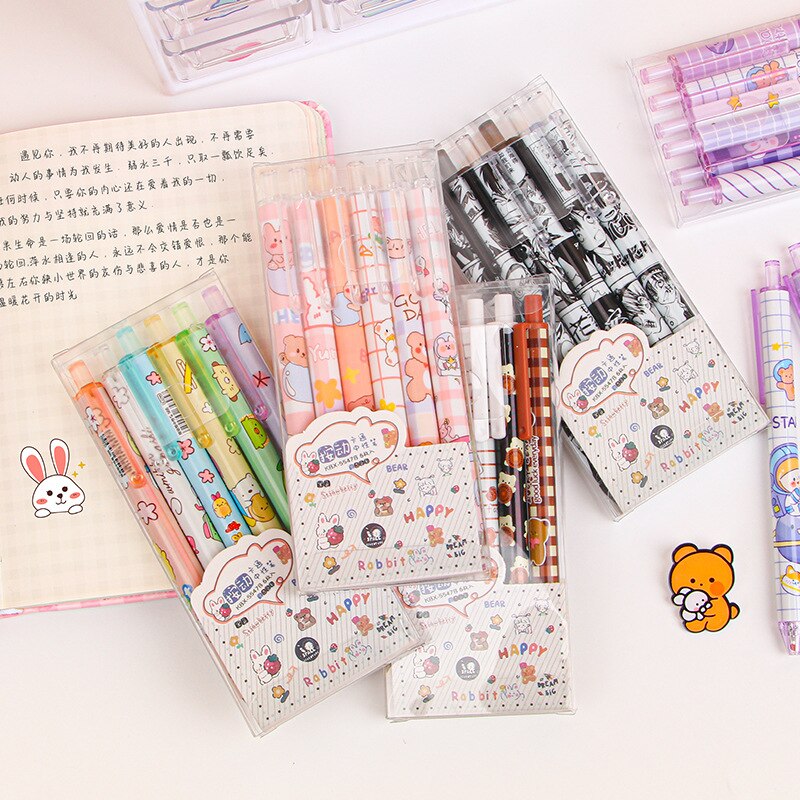 6Pc/Lot Kawaii Gel Pen Set Cute Pens 0.5mm Black Ink Cartoon School Student Stationery Supplies wholesale