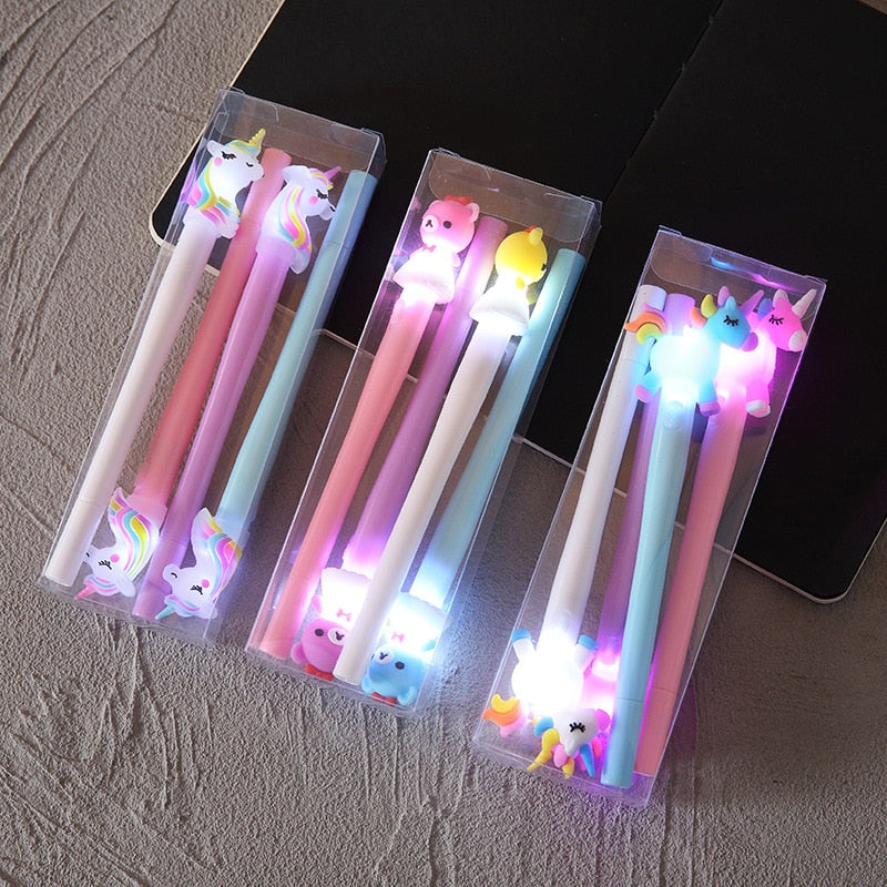 Ballpoint Pen LED Luminous Stationery Set Unicorn And Pony And Bear Children's Gift School Student Writing Suitable For 4/Box