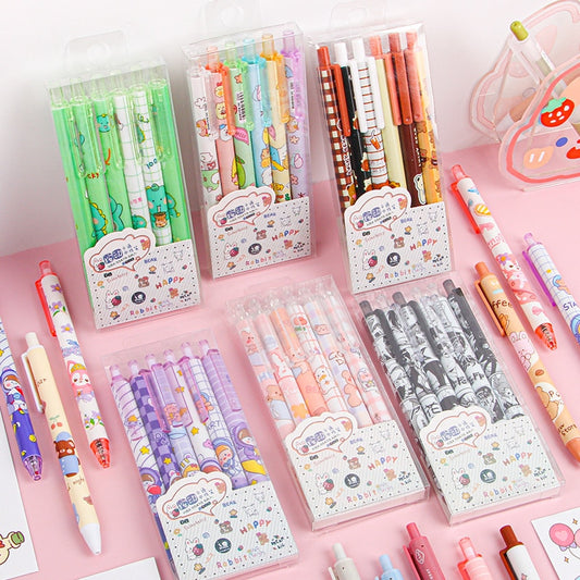 6Pc/Lot Kawaii Gel Pen Set Cute Pens 0.5mm Black Ink Cartoon School Student Stationery Supplies wholesale