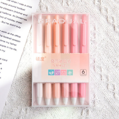 6Pcs/Set Cute Morandi Color Press Gel Pen ST Nib 0.5mm Black Ink Office Signature Pen Student Kawaii Stationery Writing Supplies