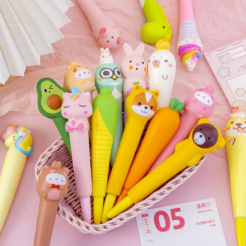 0.5mm Kawaii Animals Stress Relieve Squishy Gel Pen Signature Squeeze Foam Pen Cute School Office Supplies Gift Stationery