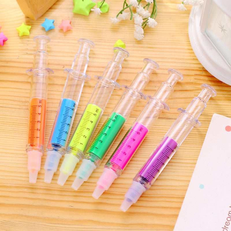 6 Pcs/Set Kawaii Syringe Fluorescent Highlighter Pen Markers Pastel Drawing Pen for Student School Office Supplies Stationery