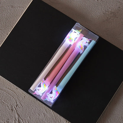 Ballpoint Pen LED Luminous Stationery Set Unicorn And Pony And Bear Children's Gift School Student Writing Suitable For 4/Box