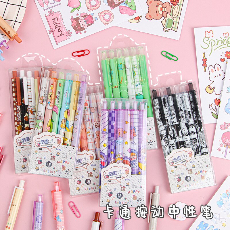 6Pc/Lot Kawaii Gel Pen Set Cute Pens 0.5mm Black Ink Cartoon School Student Stationery Supplies wholesale