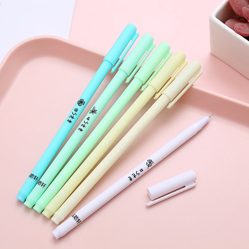 6Pcs/Set Cute Morandi Gel Pen Set Retro 0.5mm Black Signature Pen Student Writing Ink Pen Ballpoint Pen School Office Stationery