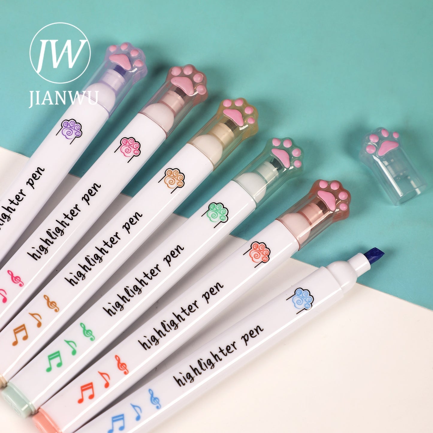 6 Pcs/Set Cute Cat Paw Highlighter Soft Oblique Nib Student Drawing Writing Marker Pens Kawaii Stationery School Supplies