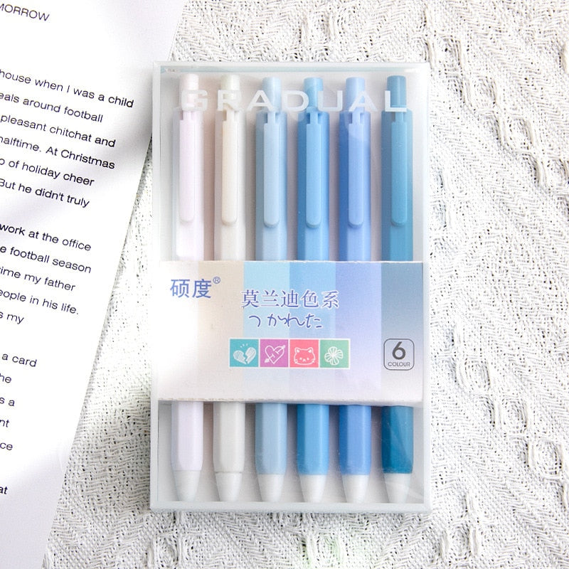 6Pcs/Set Cute Morandi Color Press Gel Pen ST Nib 0.5mm Black Ink Office Signature Pen Student Kawaii Stationery Writing Supplies