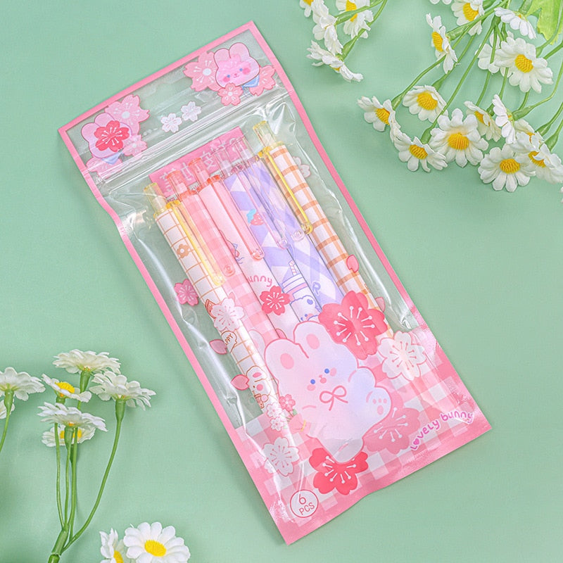 6pcs/set Japanese Stationery Cute Pens Stationary Pens Back To School Korean Stationery Kawaii Gel Pens Office School Supplies