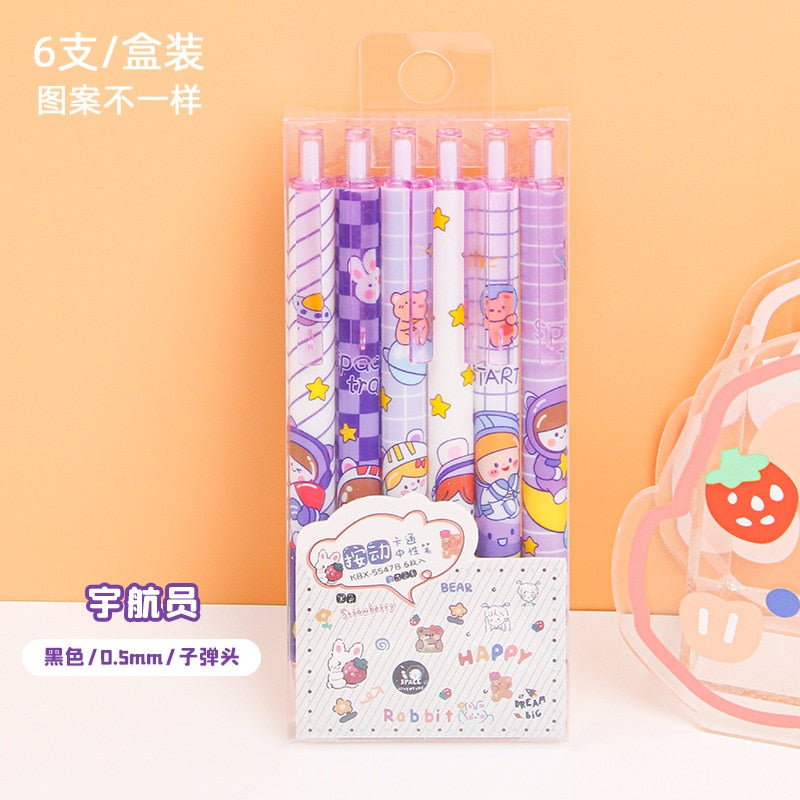 6Pc/Lot Kawaii Gel Pen Set Cute Pens 0.5mm Black Ink Cartoon School Student Stationery Supplies wholesale