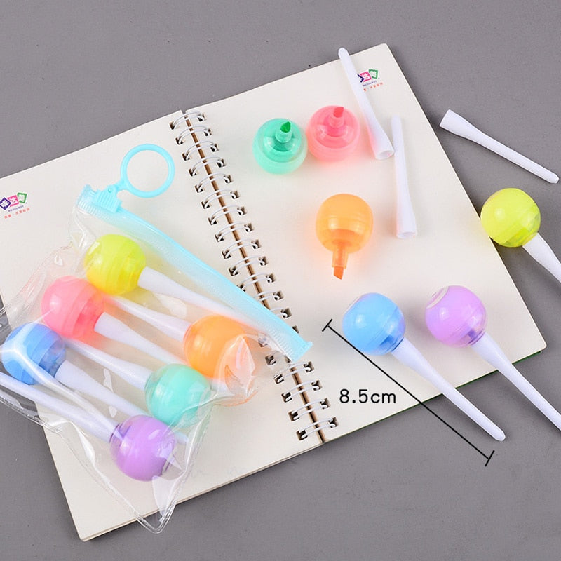 6Pcs Creative Ice Cream Cat Paw Highlighters Set Mini Kids Students Drawing Marking Supplies Kids Novelty Gift Kawaii Stationery