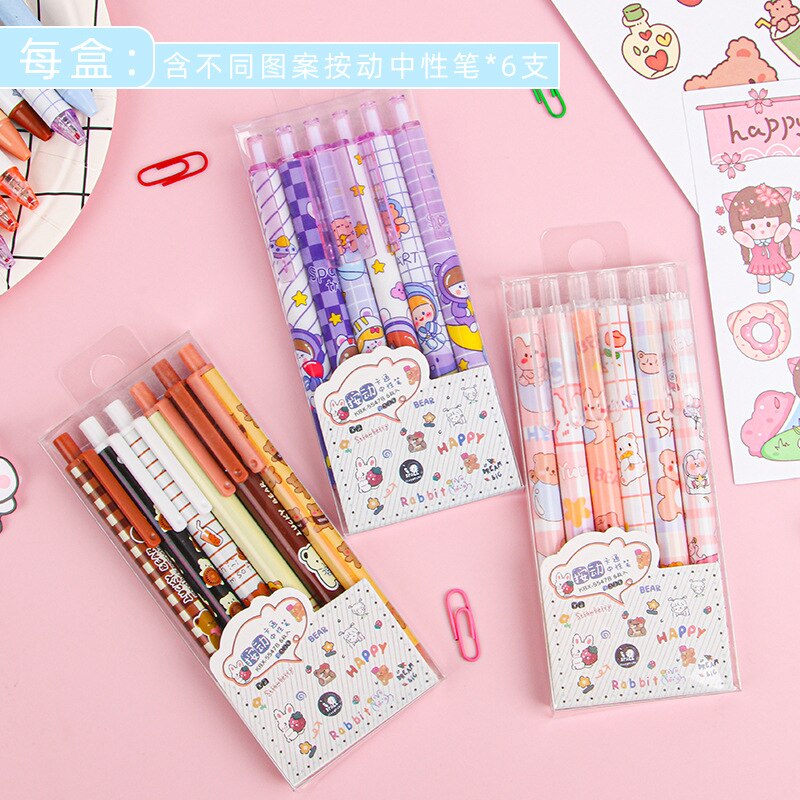 6Pc/Lot Kawaii Gel Pen Set Cute Pens 0.5mm Black Ink Cartoon School Student Stationery Supplies wholesale