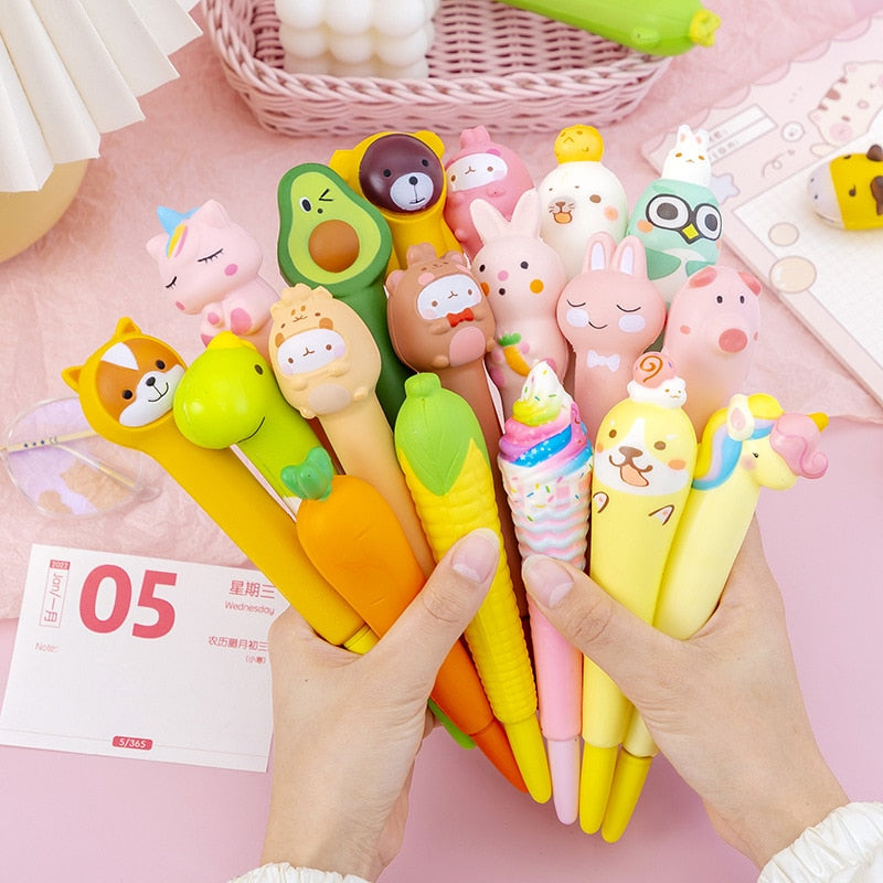 0.5mm Kawaii Animals Stress Relieve Squishy Gel Pen Signature Squeeze Foam Pen Cute School Office Supplies Gift Stationery