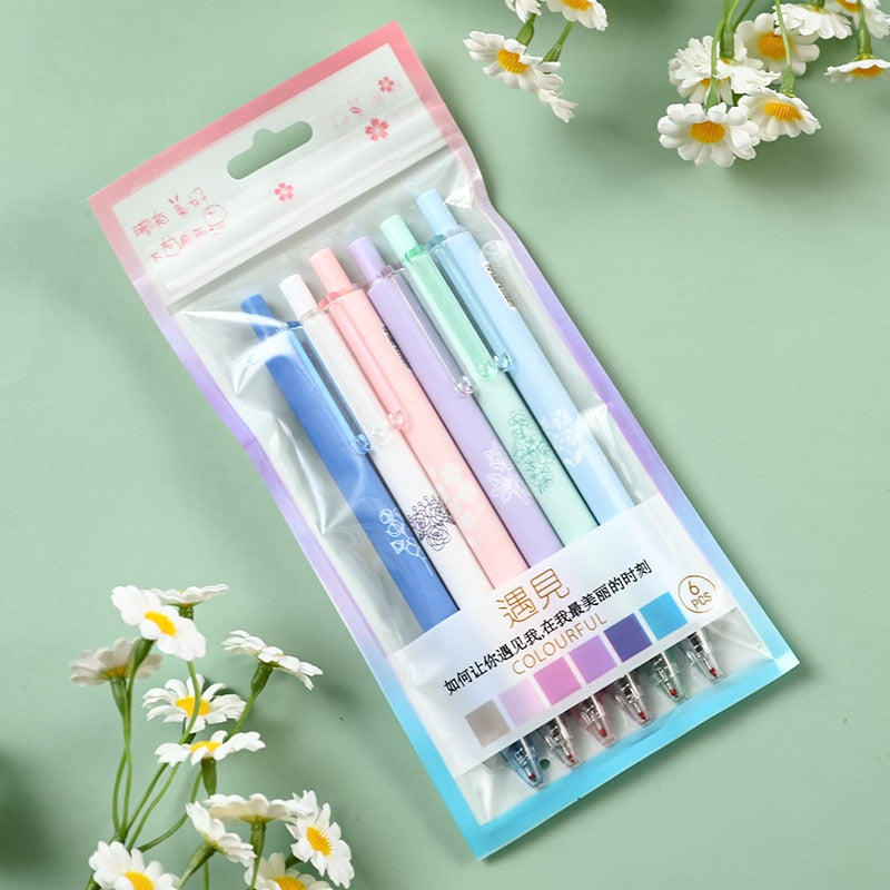 6pcs/set Japanese Stationery Cute Pens Stationary Pens Back To School Korean Stationery Kawaii Gel Pens Office School Supplies