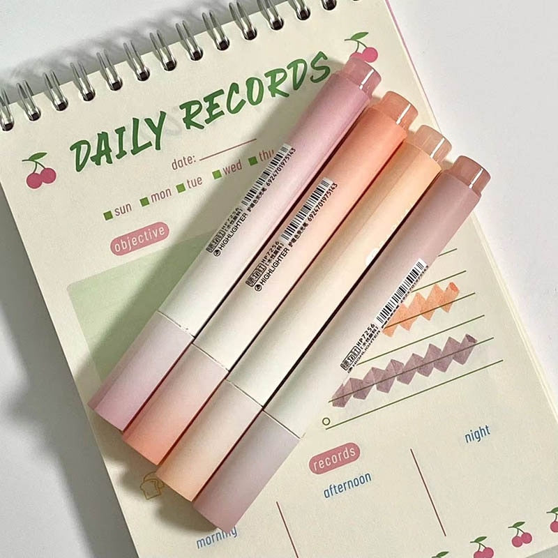 4Pcs/Set Eye Protection Color Simple Highlighter Soft Oblique Fiber Nib Cute Student Drawing Marker Pen Kawaii Office Stationery