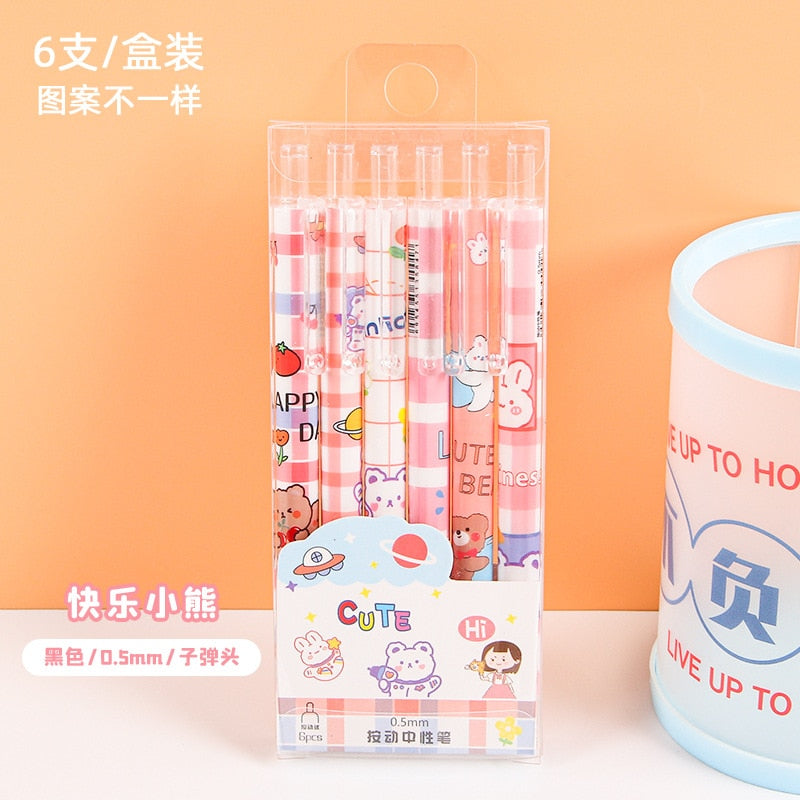 6Pc/Lot Kawaii Gel Pen Set Cute Pens 0.5mm Black Ink Cartoon School Student Stationery Supplies wholesale