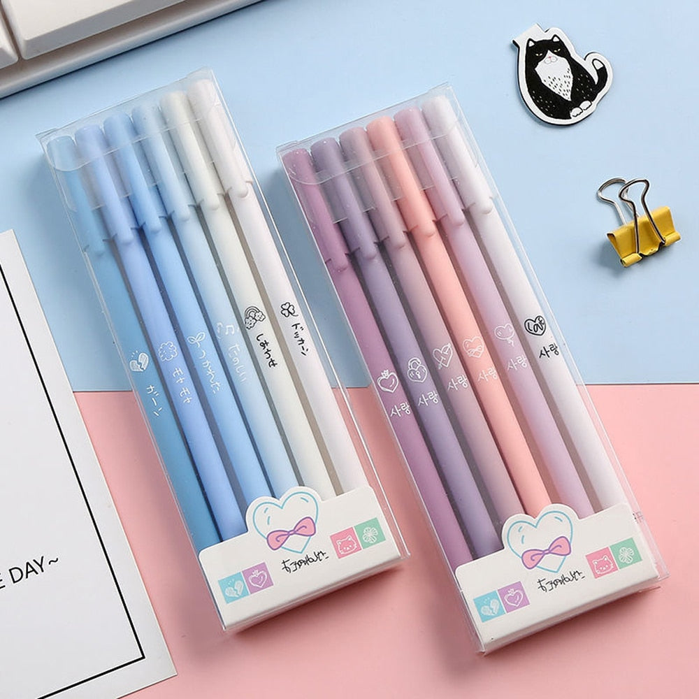 6Pcs/Set Cute Morandi Gel Pen Set Retro 0.5mm Black Signature Pen Student Writing Ink Pen Ballpoint Pen School Office Stationery