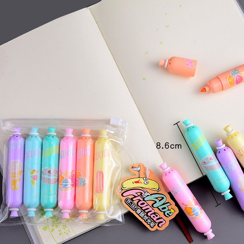 6Pcs Creative Ice Cream Cat Paw Highlighters Set Mini Kids Students Drawing Marking Supplies Kids Novelty Gift Kawaii Stationery