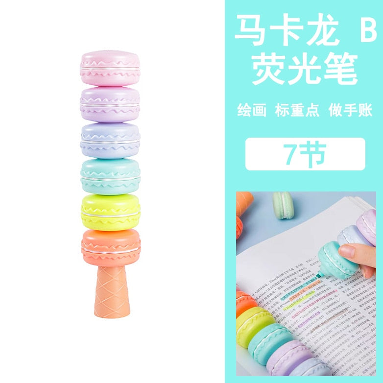 New Style Creative Cartoon Ice Cream Football Highlighter Macaron Color Splicing Pen Student Line Color Note Marker Pen