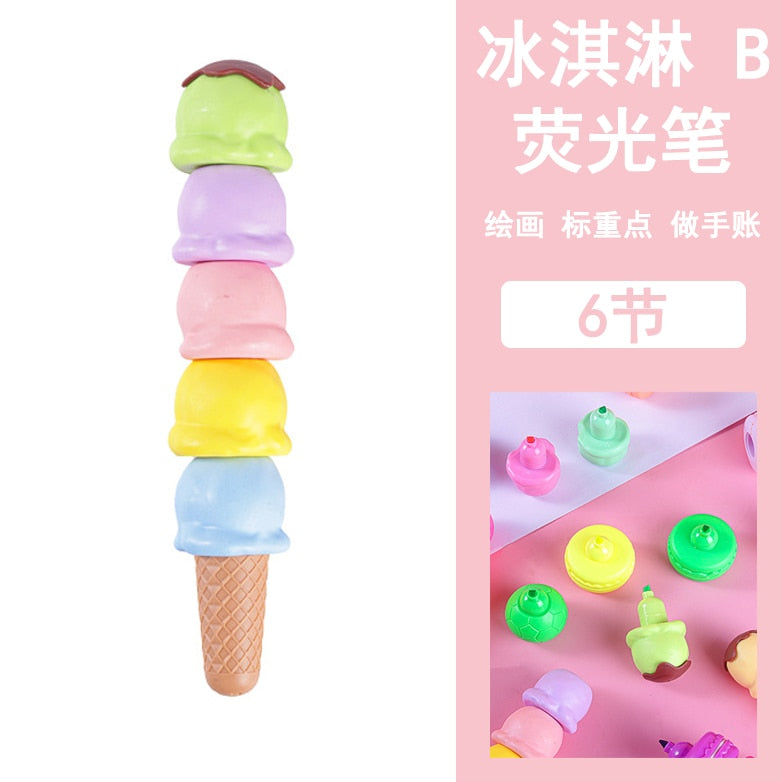 New Style Creative Cartoon Ice Cream Football Highlighter Macaron Color Splicing Pen Student Line Color Note Marker Pen