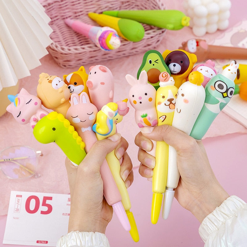 0.5mm Kawaii Animals Stress Relieve Squishy Gel Pen Signature Squeeze Foam Pen Cute School Office Supplies Gift Stationery