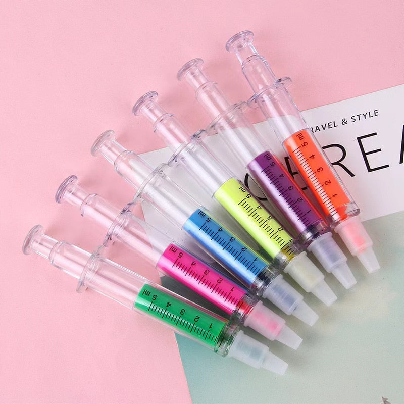 6 Pcs/Set Kawaii Syringe Fluorescent Highlighter Pen Markers Pastel Drawing Pen for Student School Office Supplies Stationery