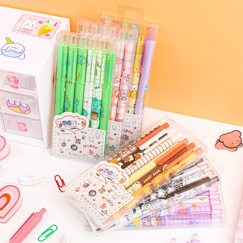 6Pc/Lot Kawaii Gel Pen Set Cute Pens 0.5mm Black Ink Cartoon School Student Stationery Supplies wholesale