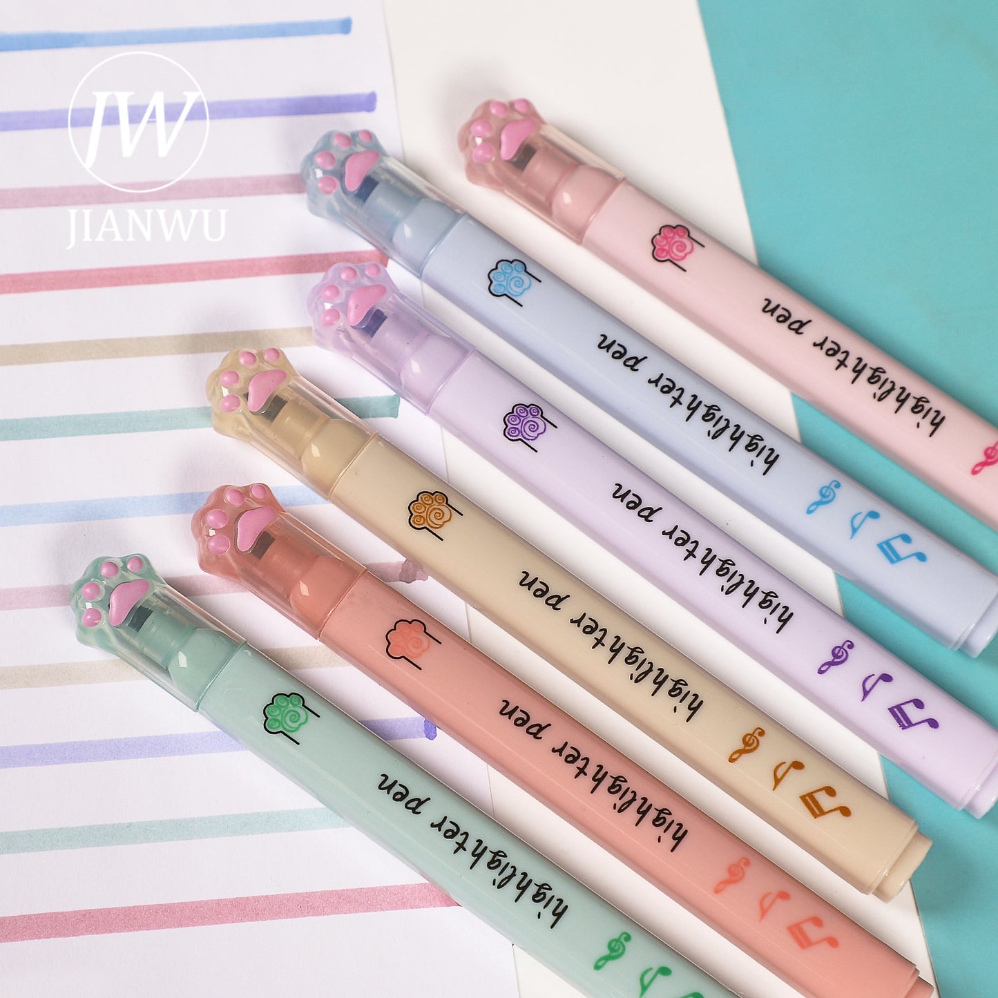 6 Pcs/Set Cute Cat Paw Highlighter Soft Oblique Nib Student Drawing Writing Marker Pens Kawaii Stationery School Supplies