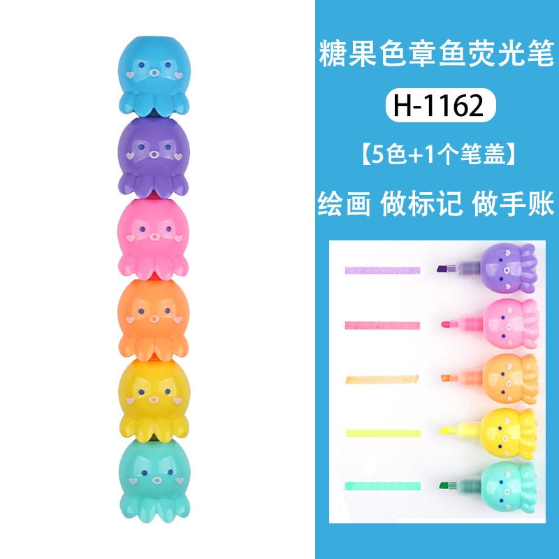 New Style Creative Cartoon Ice Cream Football Highlighter Macaron Color Splicing Pen Student Line Color Note Marker Pen