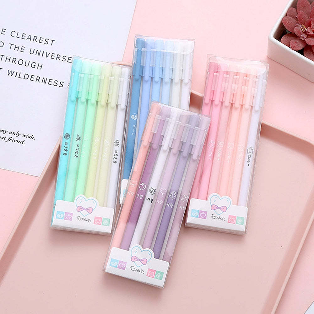 6Pcs/Set Cute Morandi Gel Pen Set Retro 0.5mm Black Signature Pen Student Writing Ink Pen Ballpoint Pen School Office Stationery