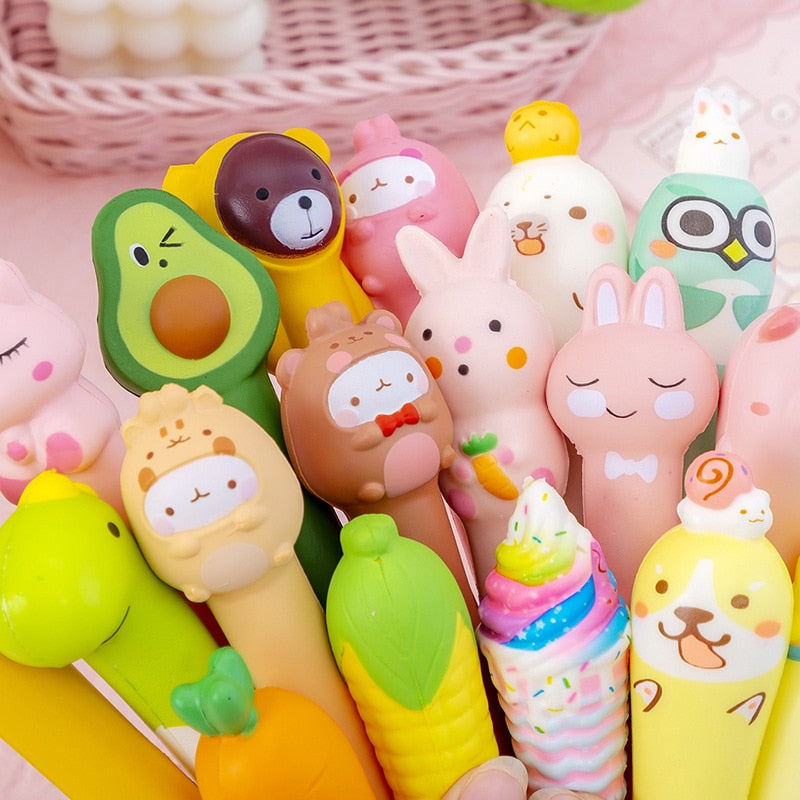 0.5mm Kawaii Animals Stress Relieve Squishy Gel Pen Signature Squeeze Foam Pen Cute School Office Supplies Gift Stationery