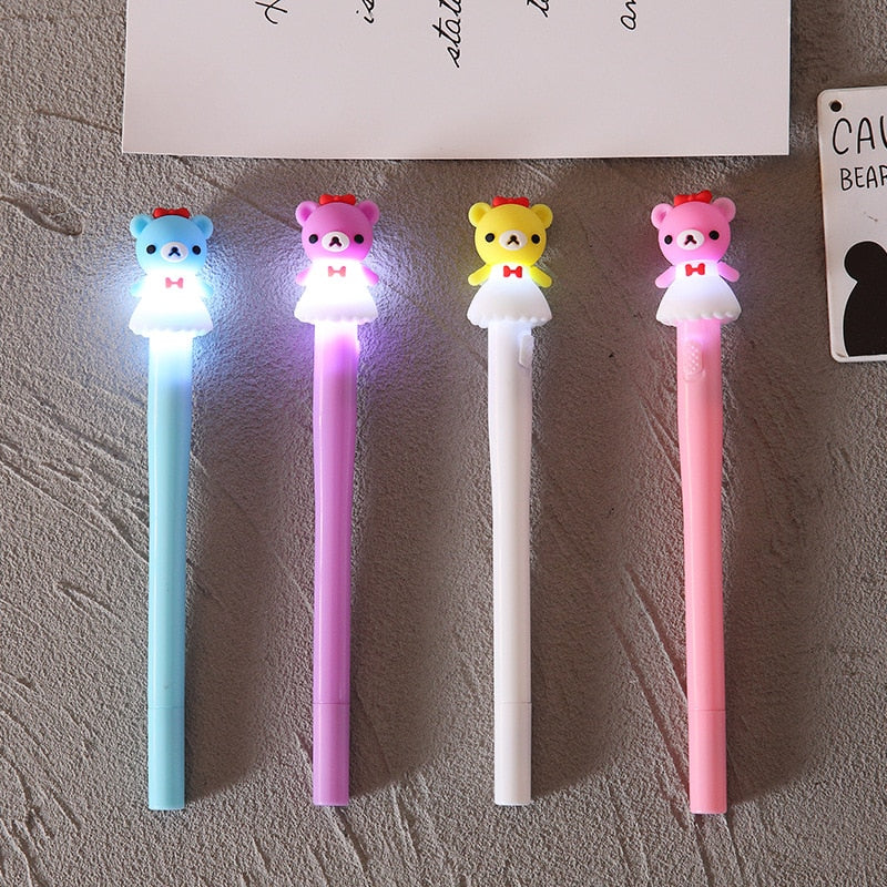 Ballpoint Pen LED Luminous Stationery Set Unicorn And Pony And Bear Children's Gift School Student Writing Suitable For 4/Box