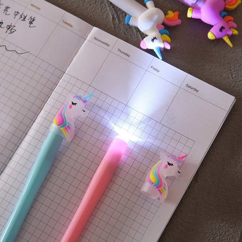 Ballpoint Pen LED Luminous Stationery Set Unicorn And Pony And Bear Children's Gift School Student Writing Suitable For 4/Box