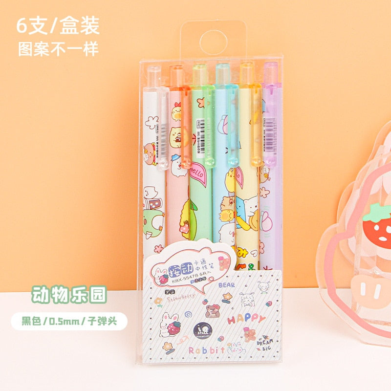 6Pc/Lot Kawaii Gel Pen Set Cute Pens 0.5mm Black Ink Cartoon School Student Stationery Supplies wholesale