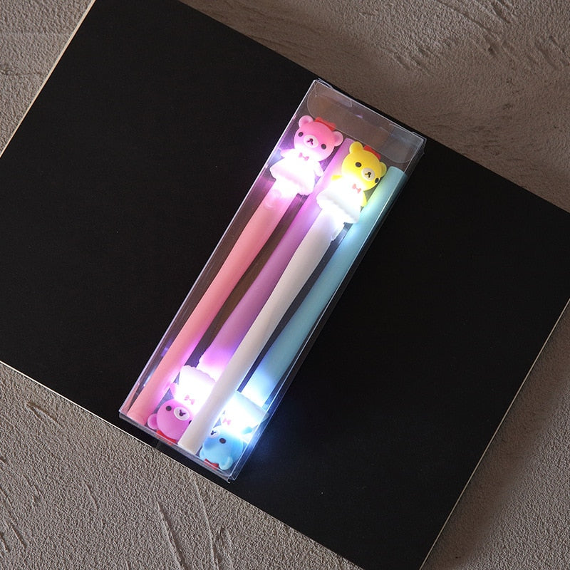 Ballpoint Pen LED Luminous Stationery Set Unicorn And Pony And Bear Children's Gift School Student Writing Suitable For 4/Box